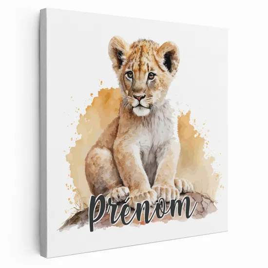 Personalized children's canvas print with name - Lion cub