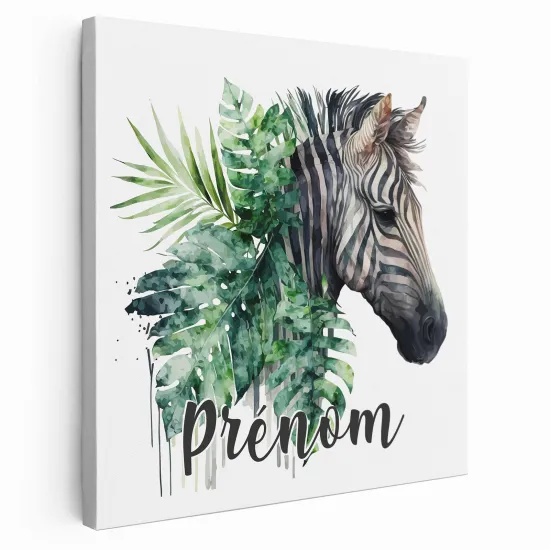 Tableau toile enfants personnalisée avec prénom - Zèbre tropicale