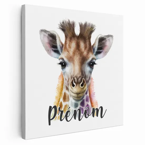 Personalized children's canvas print with name - Giraffe