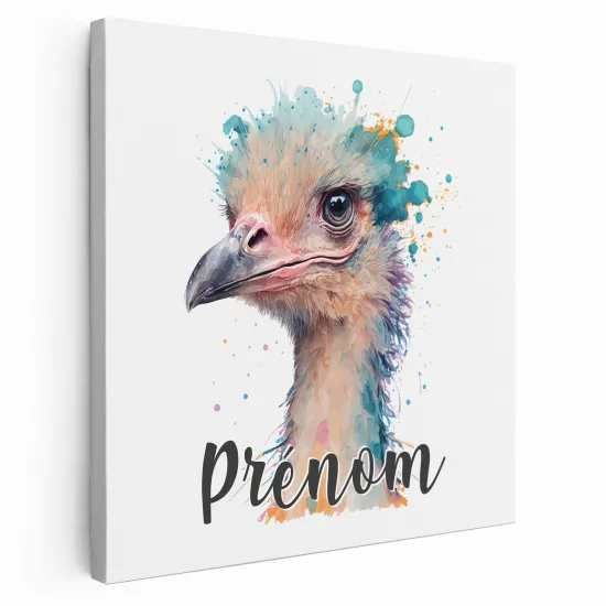 Tableau toile enfants personnalisée avec prénom - Autruche coloré