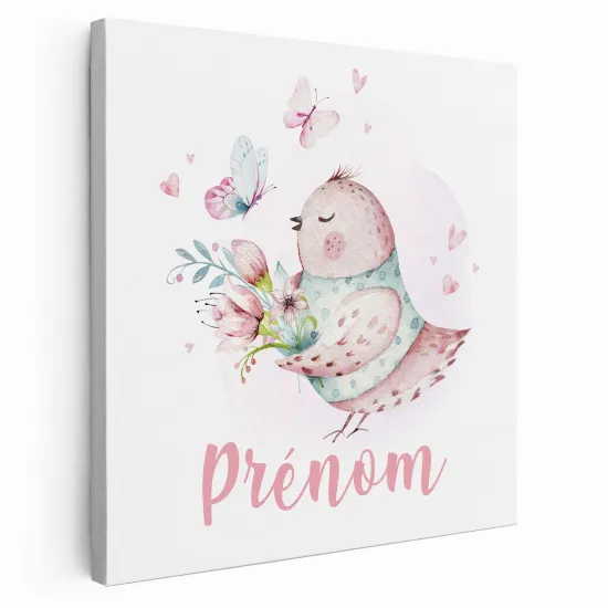 Tableau toile enfants personnalisée avec prénom - Oiseau Papillons