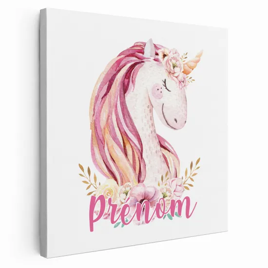 Tableau toile enfants personnalisée avec prénom - Licorne