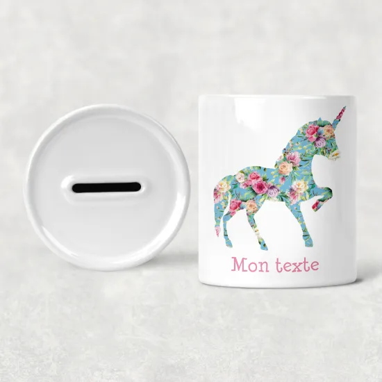 Hucha para niños personalizada - Infantil - Unicornio Flores