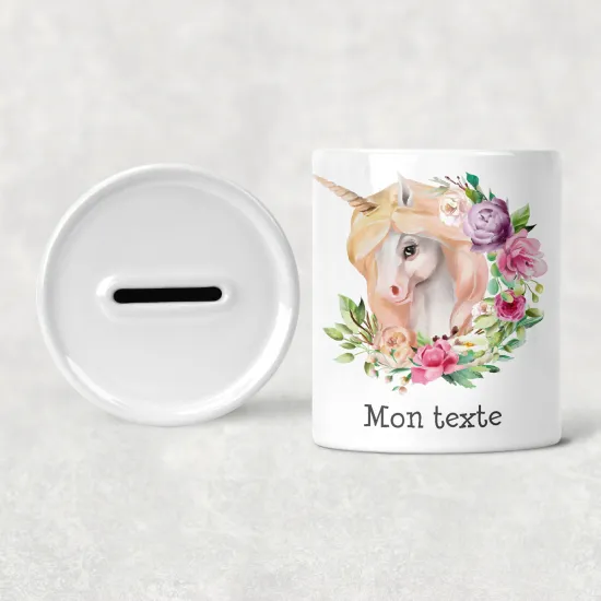 Hucha para niños personalizada - Infantil - Unicornio Flores