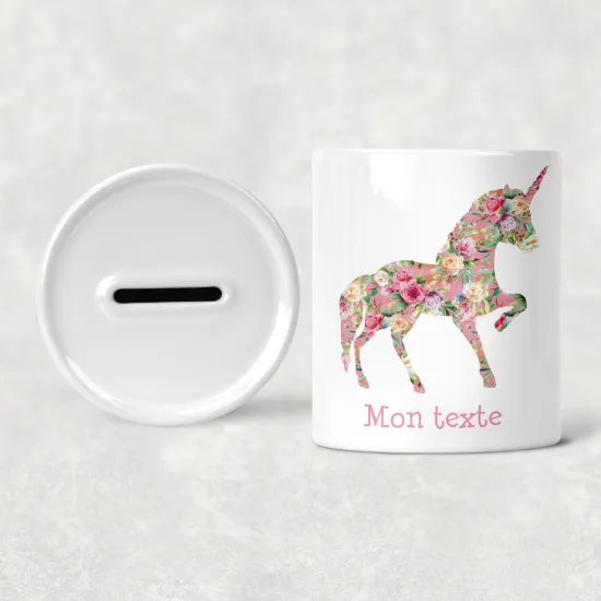 Hucha para niños personalizada - Infantil - Unicornio Flores