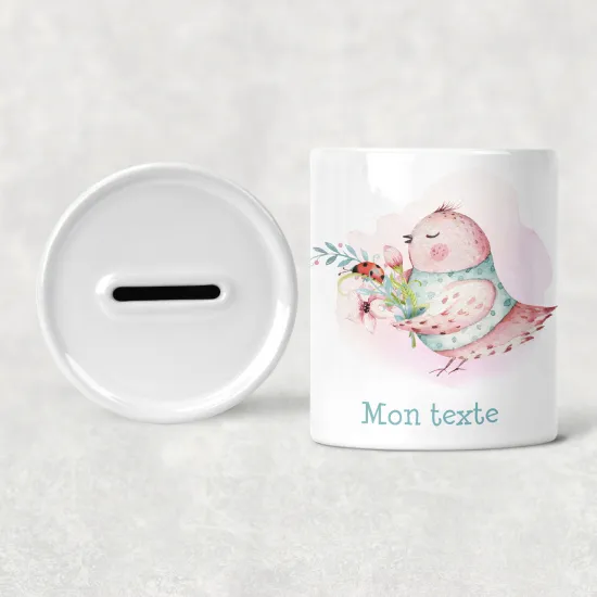 Hucha para niños personalizada - Infantil - Pájaro Flores