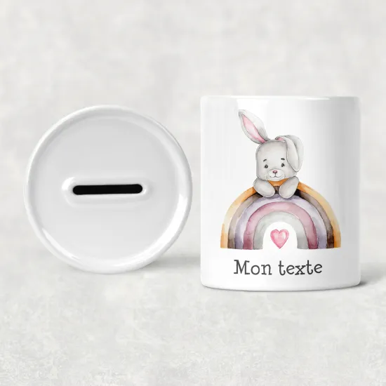 Hucha para niños personalizada - Infantil - Conejo ArcoÃris