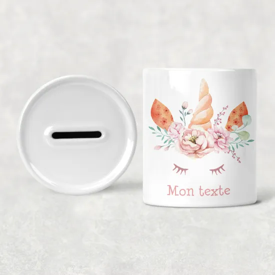 Hucha para niños personalizada - Infantil - Unicornio Flores