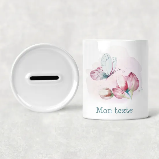 Hucha para niños personalizada - Infantil - Flores Mariposas