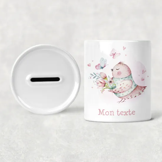 Hucha para niños personalizada - Infantil - Flores Pájaro