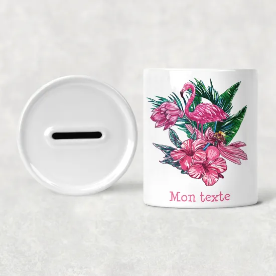 Personalized Kids / Children's Piggy Bank - Tropical Pink Flamingos
