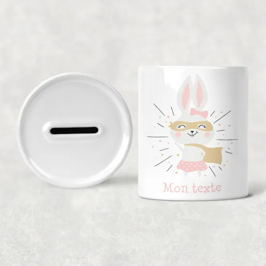 Personalized Kids / Children's Piggy Bank - Superhero Bunny