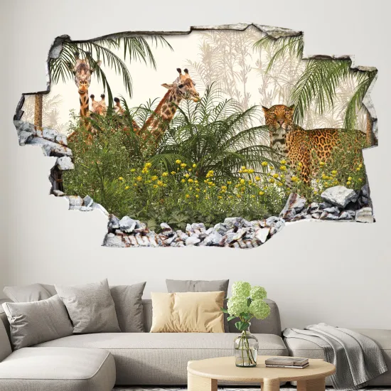 Hole In The Wall Sticker - Optical illusions - Forest Animals