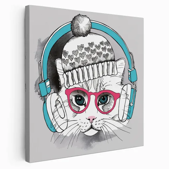 Canvas Print for Kids - Cat with headphones music