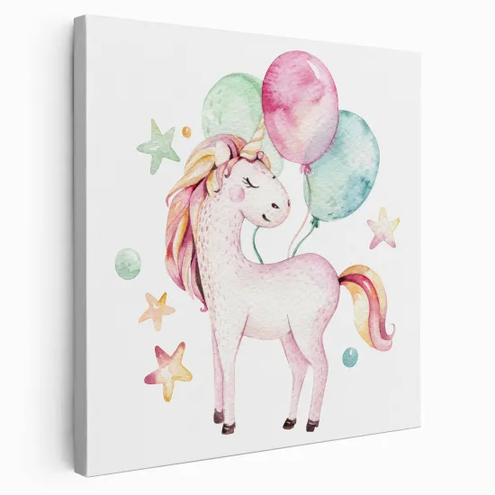 Tableau toile Enfants Carré - Licorne Ballons