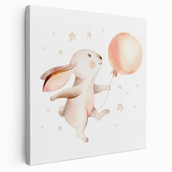 Tableau toile Enfants Carré - Lapin Ballon