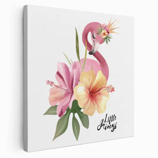 Tableau toile Enfants Carré - Flamant Rose Fleurs