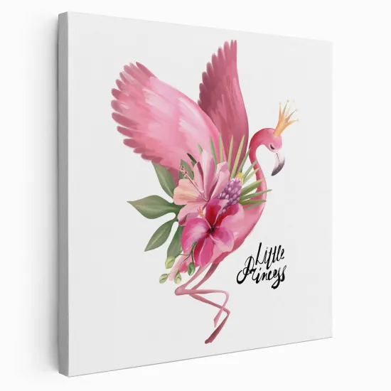 Tableau toile Enfants Carré - Flamant Rose Fleurs