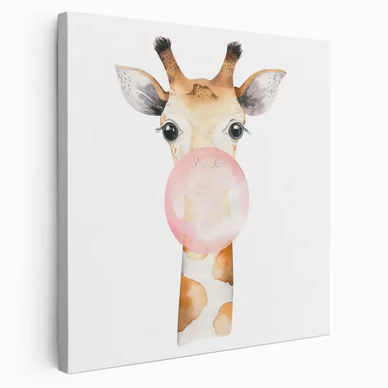Tableau toile Enfants Carré - Girafe bulle