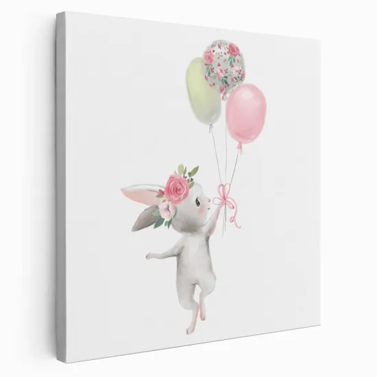 Tableau toile Enfants Carré - Lapin Ballons