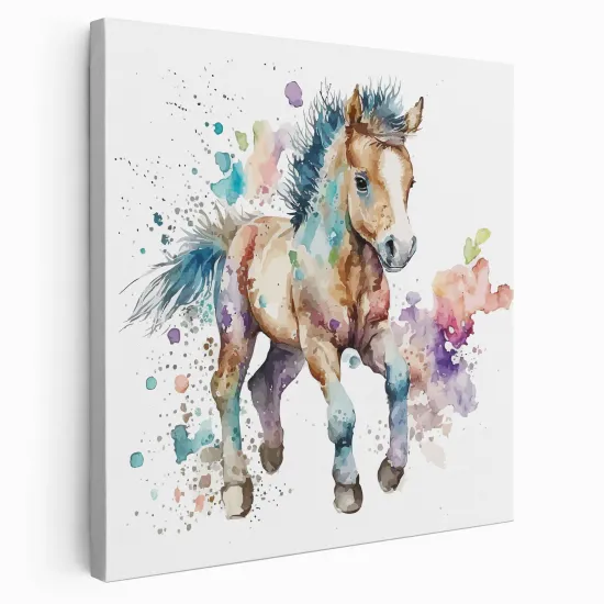 Tableau toile Enfants Carré - Cheval coloré