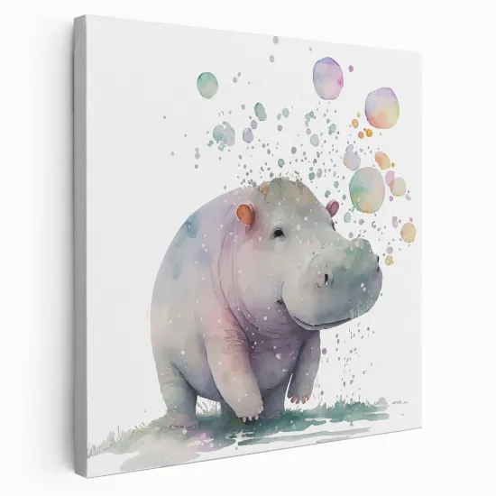 Tableau toile Enfants Carré - Hippopotame