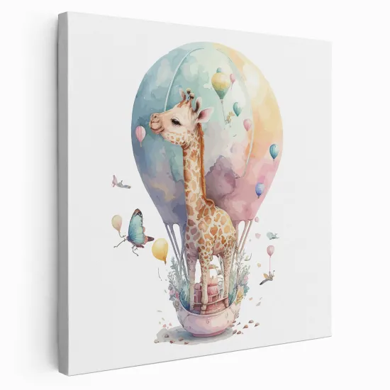Tableau toile Enfants Carré - Girafe Montgolfière