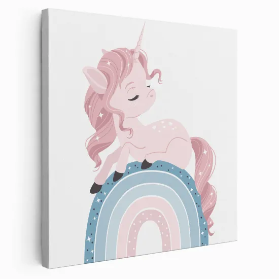 Tableau toile Enfants Carré - Licorne Arc-en-ciel