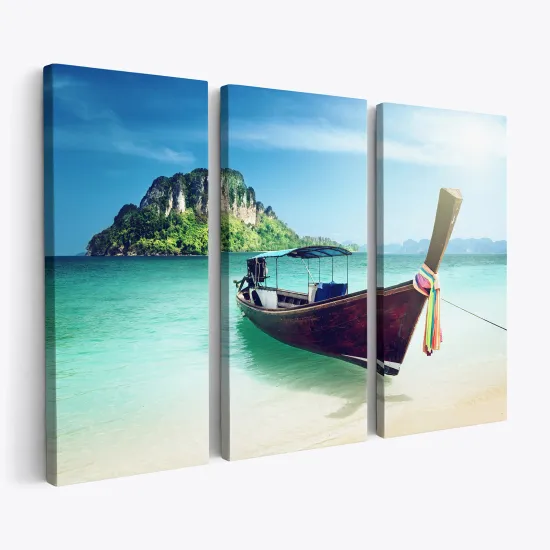 Tableau triptyque sur toile - Bateau île paradisiaque