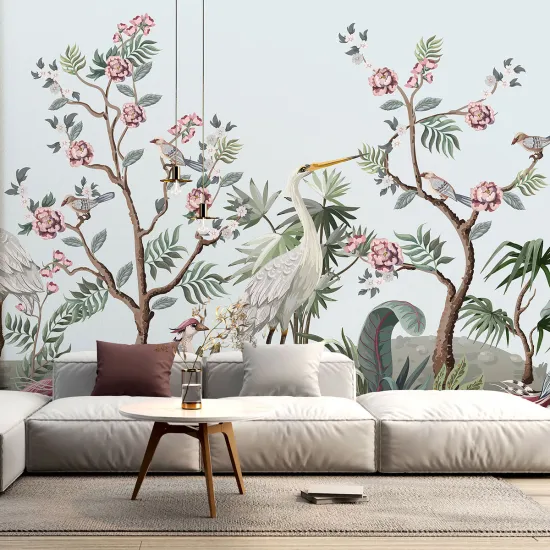 Papier peint panoramique - Fleurs Oiseaux