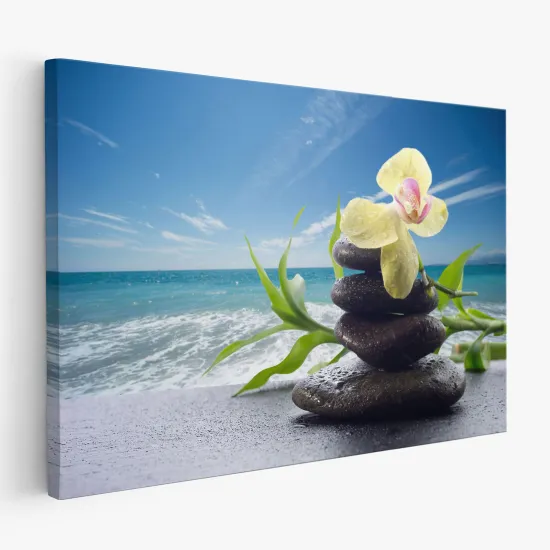 Tableau toile - Fleurs Galets