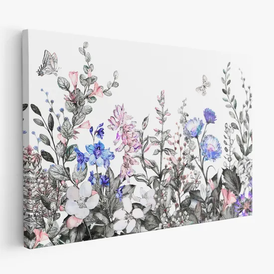 Cuadro en Lienzo - Flores Mariposas