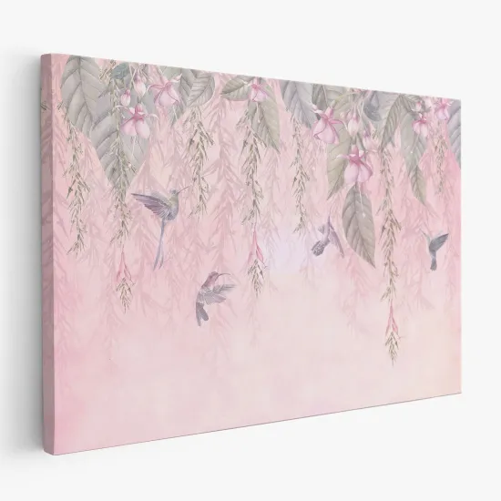 Leinwandbild - Blumen Vögel