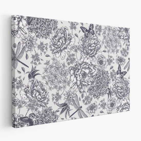 Leinwandbild - Blumen Schmetterlinge