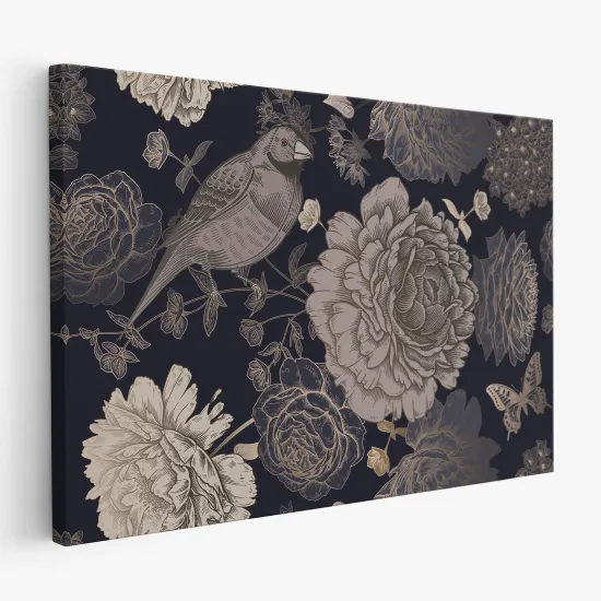 Leinwandbild - Blumen Vögel