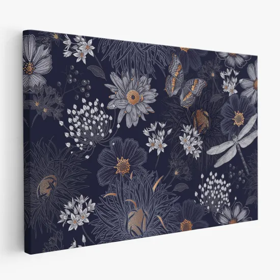 Leinwandbild - Blumen Schmetterlinge