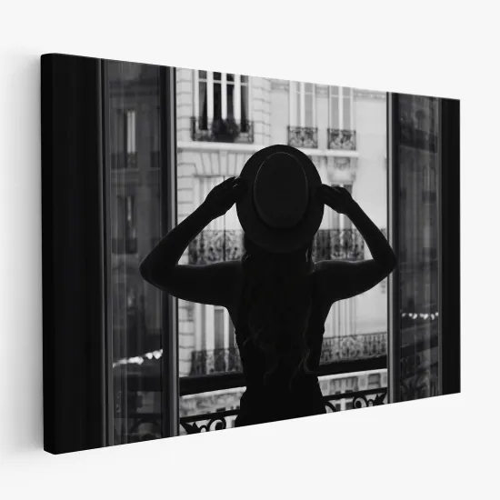 Leinwandbild - Frau Balkon