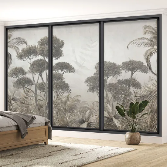 Optical Illusion Panoramic Bay Window Wall Mural / Wallpaper - Jungle