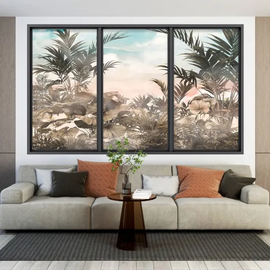 Adesivo Murale - Illusione ottica - Finestra - Foresta Tropicale
