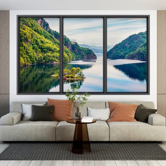 Optical Illusions Window Wall Sticker - Lake Mountains