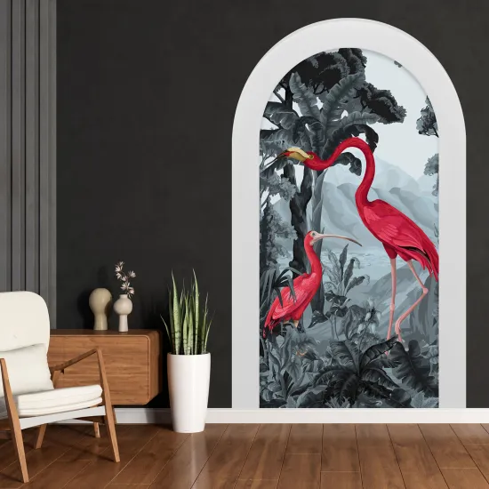 Stickers Trompe l'œil Arche - Voute - Flamants Roses