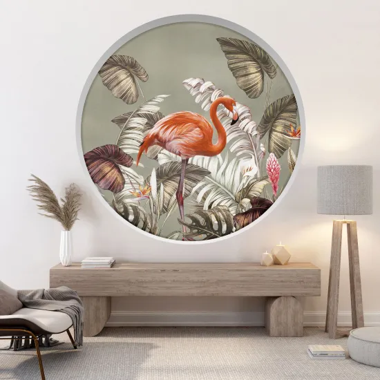 Stickers Trompe l'œil Arche ronde - Flamant rose