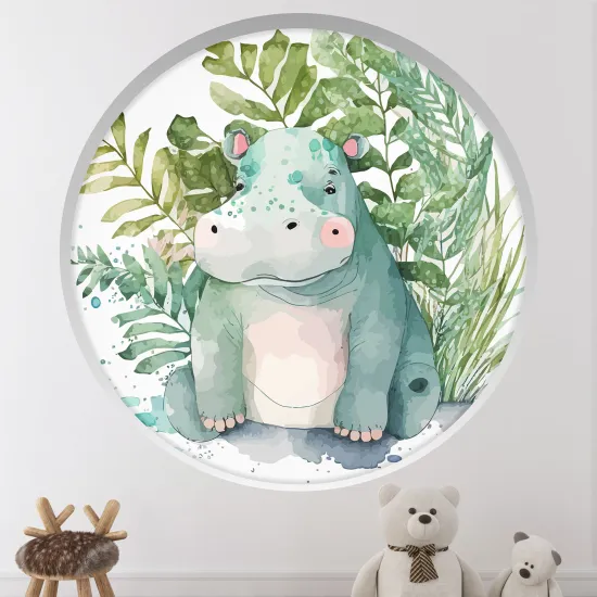 Optical Illusions Round Arch Wall Sticker for Kids- Hippopotamus