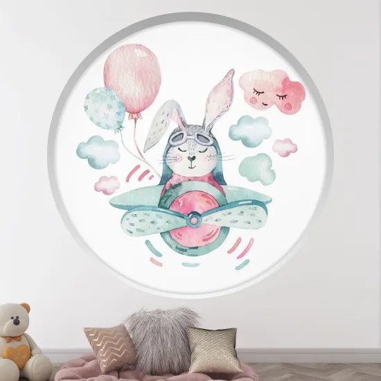 Optical Illusions Round Arch Wall Sticker for Kids- Aviator Rabbit