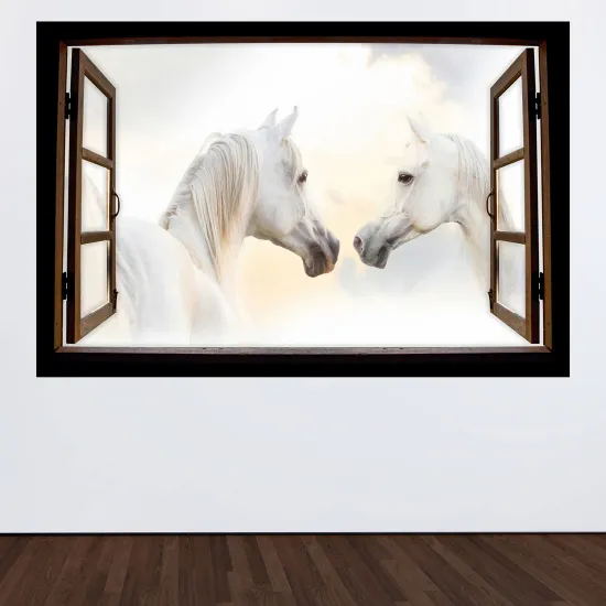 Optical Illusions Wood Window Wall Sticker - Horses