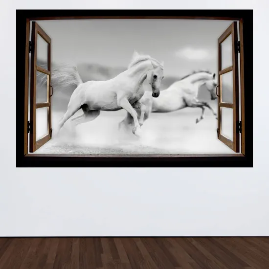 Optical Illusions Wood Window Wall Sticker - Horses