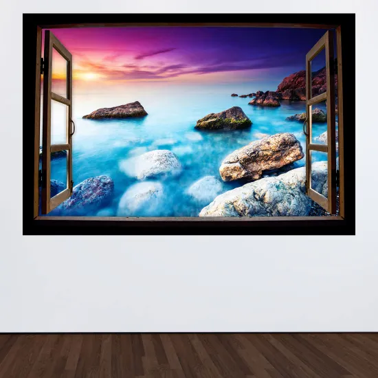 Optical Illusions Wood Window Wall Sticker - Sea view