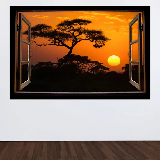 Optical Illusions Wood Window Wall Sticker - Trees