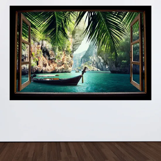 Optical Illusions Wood Window Wall Sticker - Paradisiacal