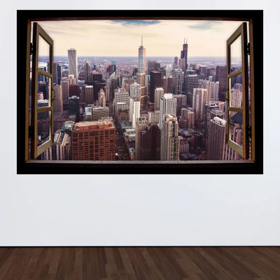 Stickers Trompe l'œil fenêtre en bois - New york